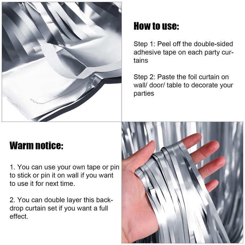 BEISHIDA 2 Pcs Silver Door Streamers Tinsel Curtain Party Streamers Backdrop Fringe Foil Wall Background for Birthday Halloween Christmas Wedding Party Decoration(3.28 ft x 6.56 ft) - Image 3